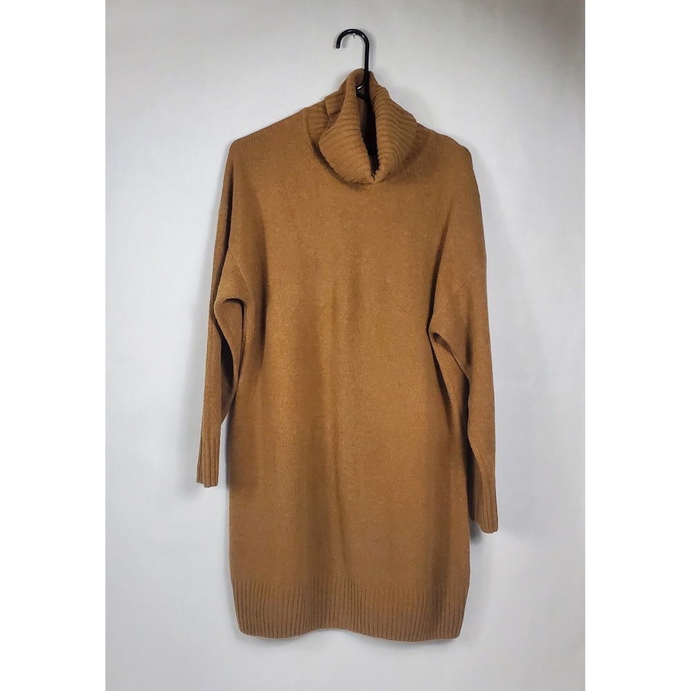 Gap Womens Camel Brown Turtleneck Sweater Dress Cotton Blend Size M Relaxed Fit